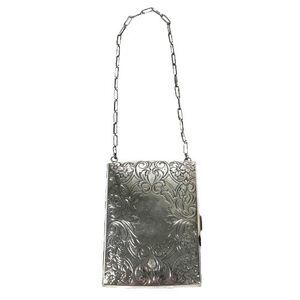 Antique Silver Dance Card Coin Purse Wallet Cigarette Case Wristlet Mirror Puff